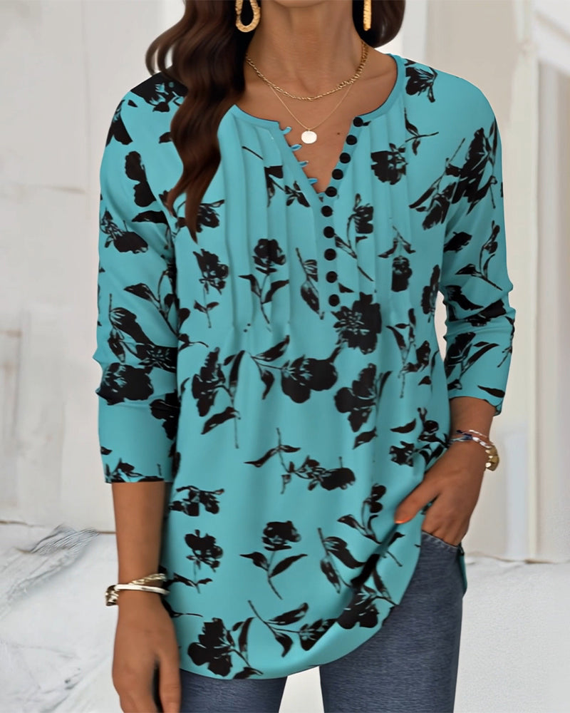 Blouse à Boutons Imprimée Mode