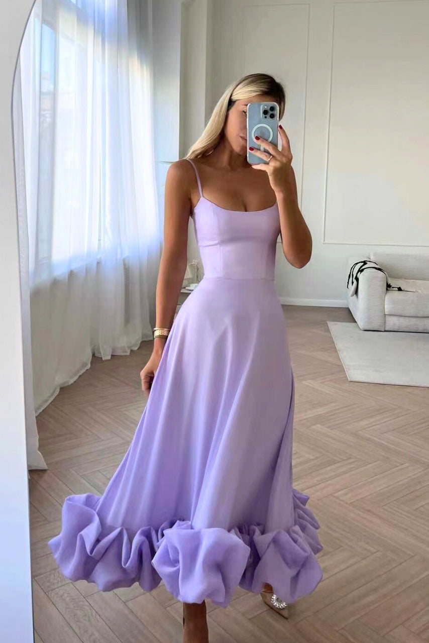 Emmaline | Robe Longue à Bretelles Spaghetti Volantées pour Femme