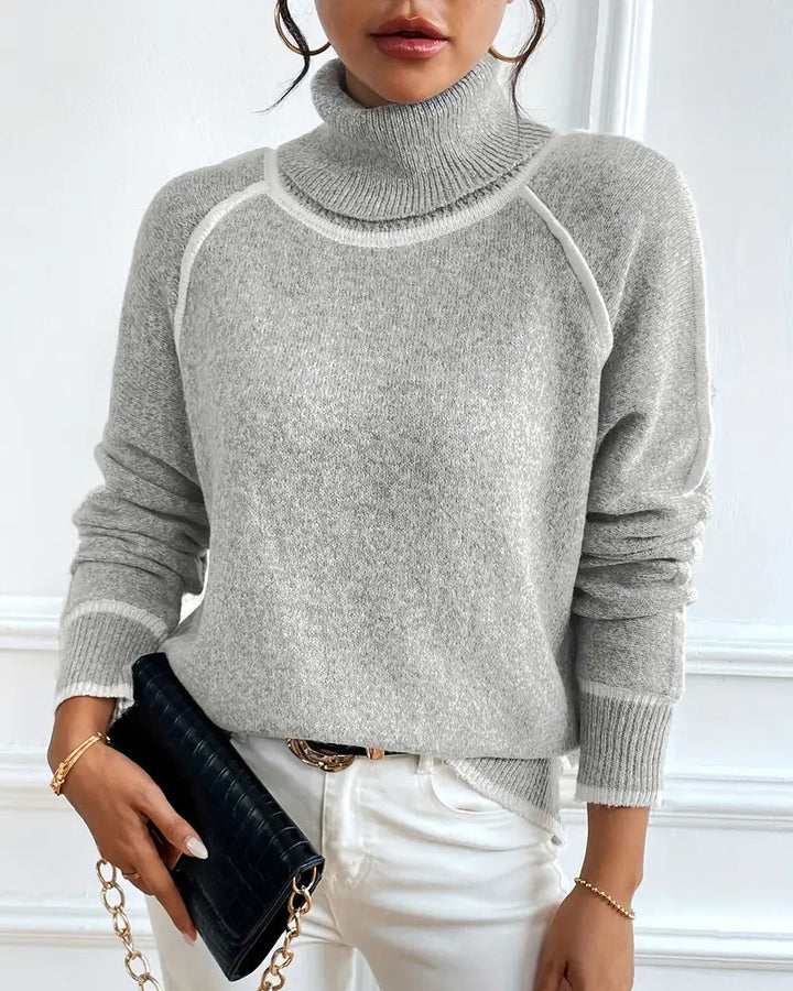 Pull Col Montant Tendance Couleur Contrastée