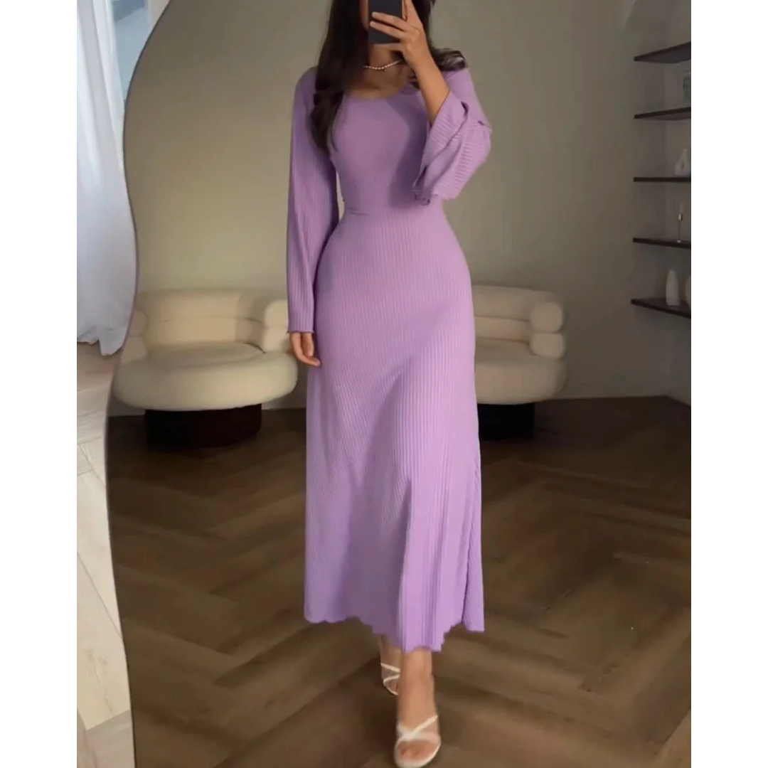 Antoinette | Robe Longue en Maille Côtelée avec Manches Évasées pour Femme