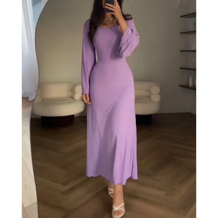Antoinette | Robe Longue en Maille Côtelée avec Manches Évasées pour Femme