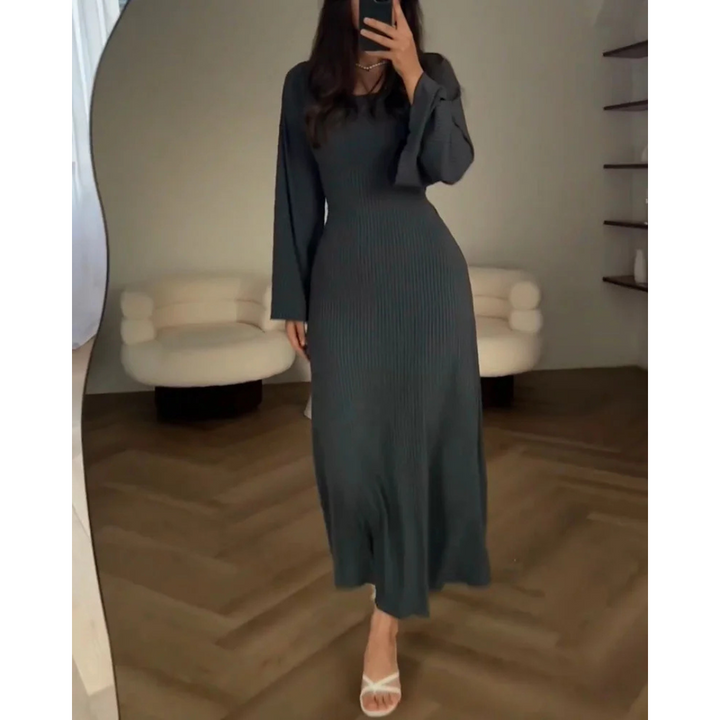 Antoinette | Robe Longue en Maille Côtelée avec Manches Évasées pour Femme