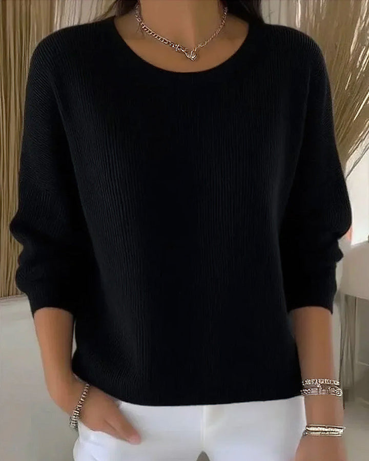 Pull Uni Col Rond Épaule Tombante