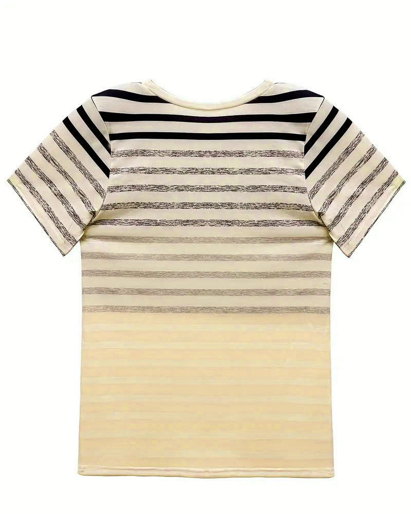 T-Shirt Col Rond Manches Courtes À Rayures