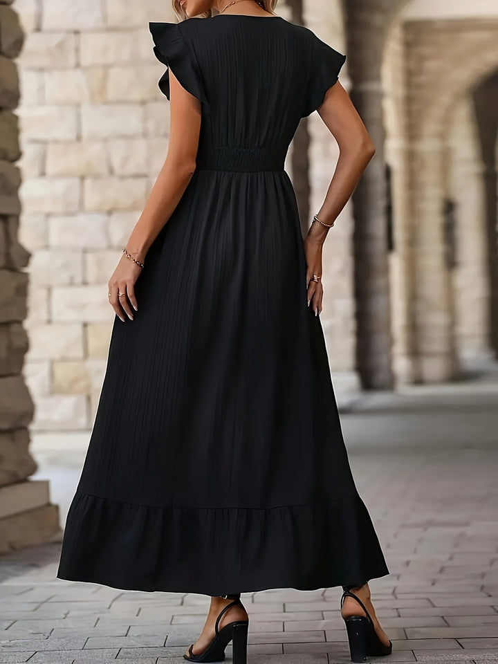 Lailah | Robe Élégante Unie avec Col Rond et Volants pour Femme