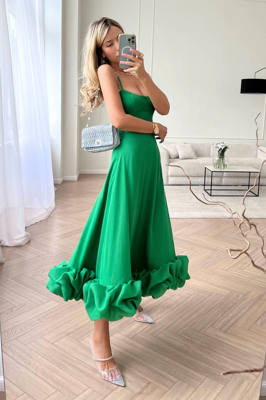 Emmaline | Robe Longue à Bretelles Spaghetti Volantées pour Femme