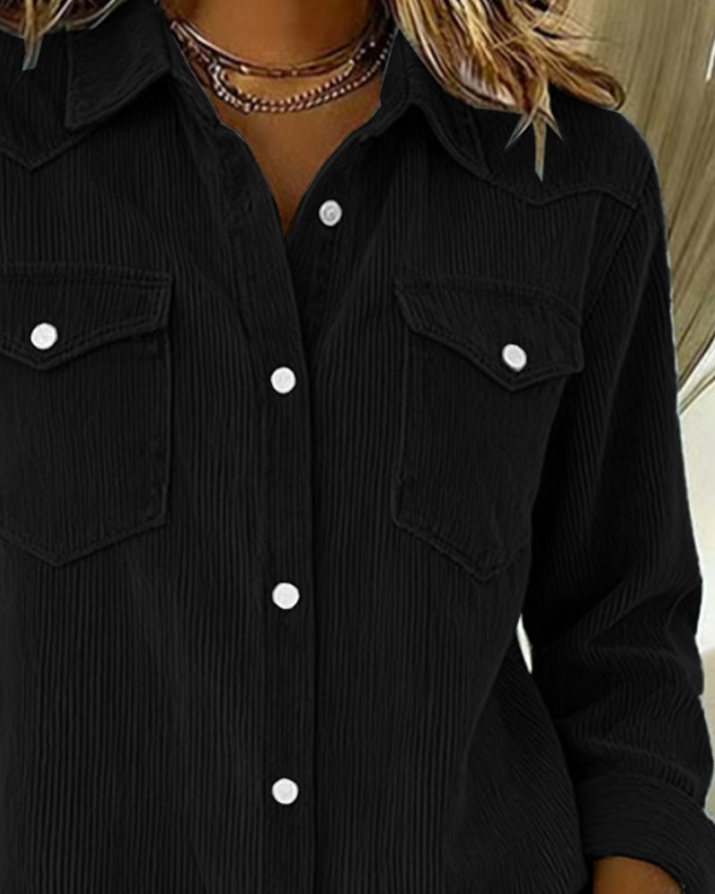 Chemise À Manches Longues À Revers Et Boutonnée