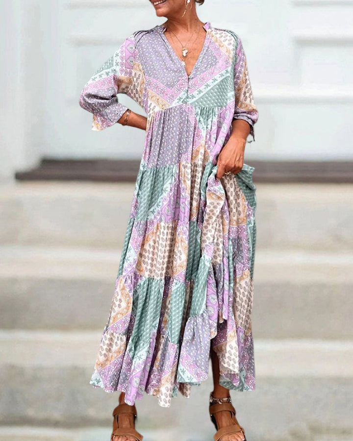Robe à blocs de couleurs et manches 3/4