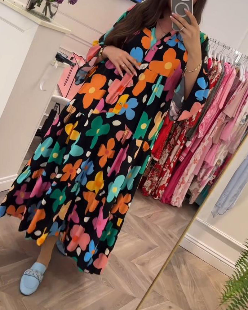Robe décontractée à manches cloche et imprimé floral coloré