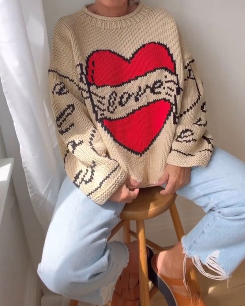 Pull décontracté à motif d'amour