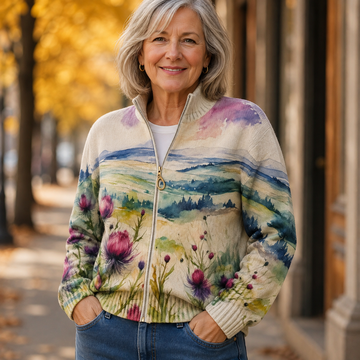 Cardigan zippé aquarelle de chardon