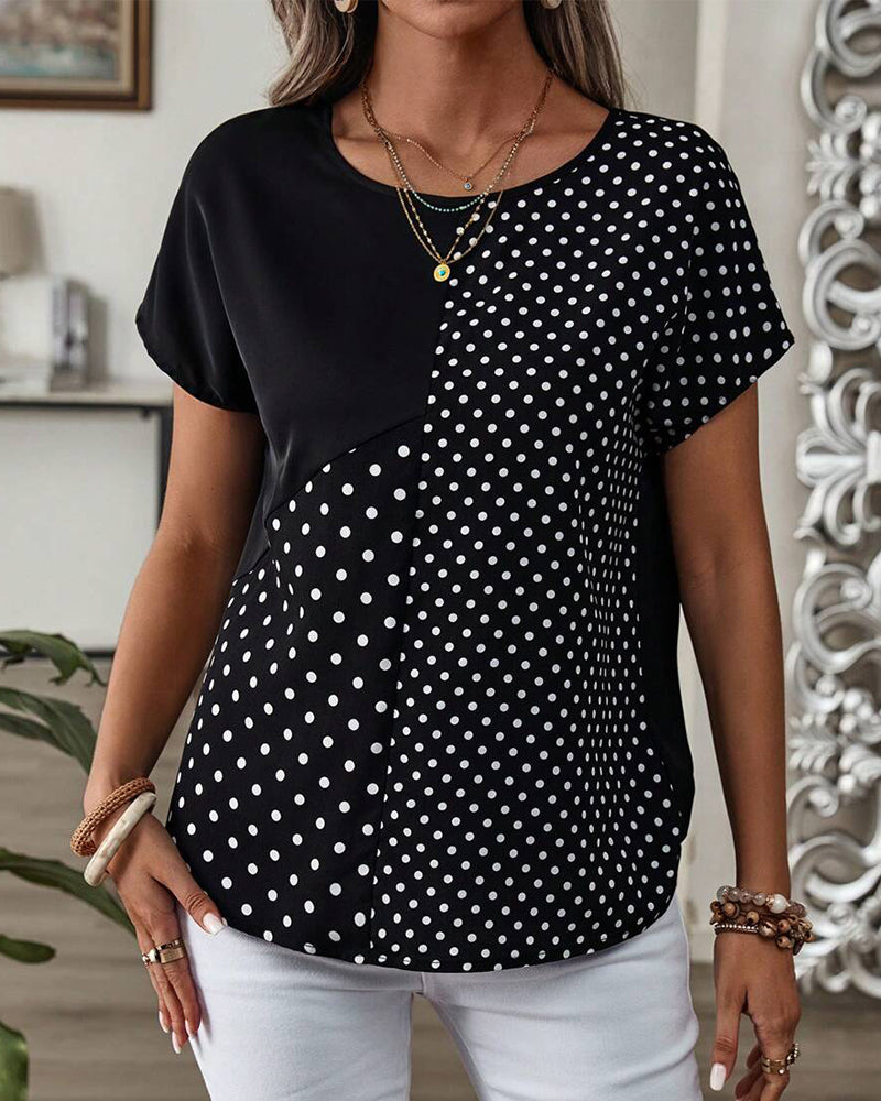T-shirt Col Rond Imprimé Pois