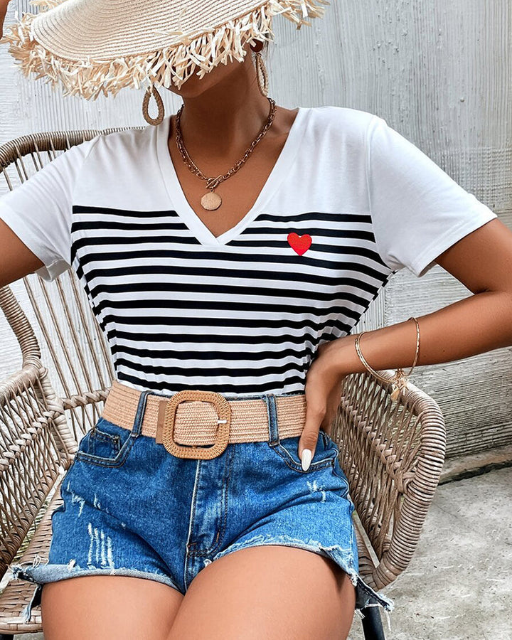 T-Shirt Col V Rayé Polyvalent