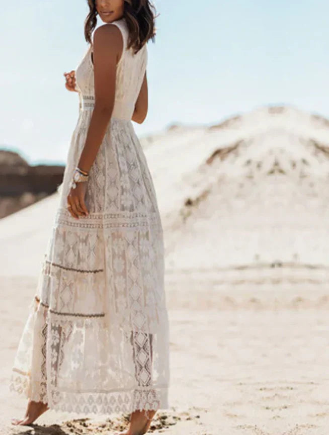 Marlee | Robe longue bohème avec dentelle et broderie pour femme