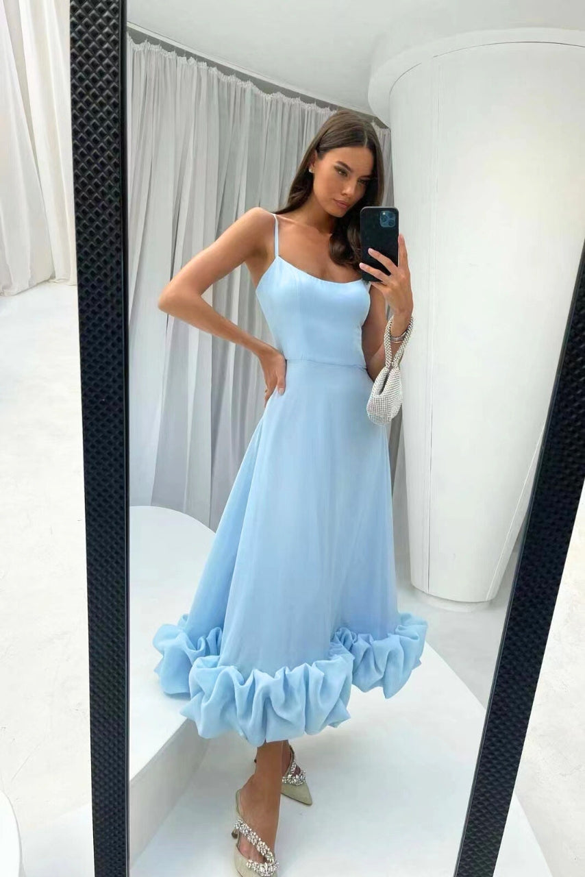 Emmaline | Robe Longue à Bretelles Spaghetti Volantées pour Femme