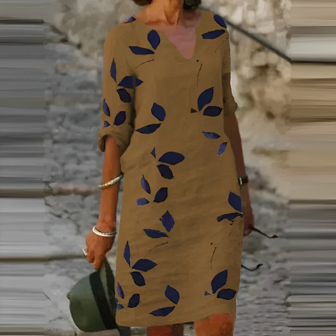 Lyla | Robe d'Été à Imprimé Feuilles avec Tombé Élégant pour Femme