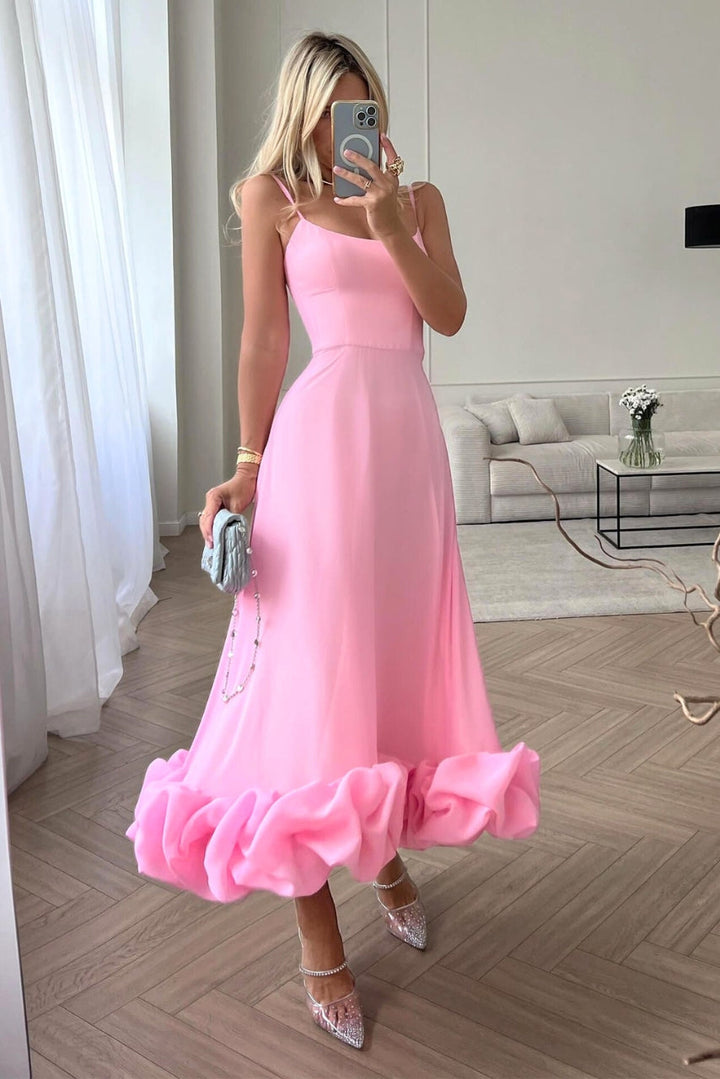 Emmaline | Robe Longue à Bretelles Spaghetti Volantées pour Femme