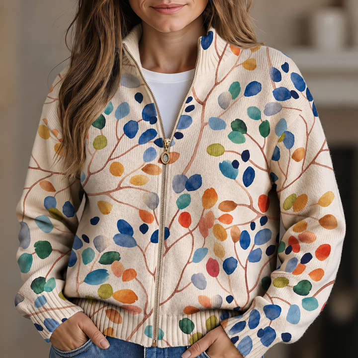 Cardigan zippé à motifs botaniques