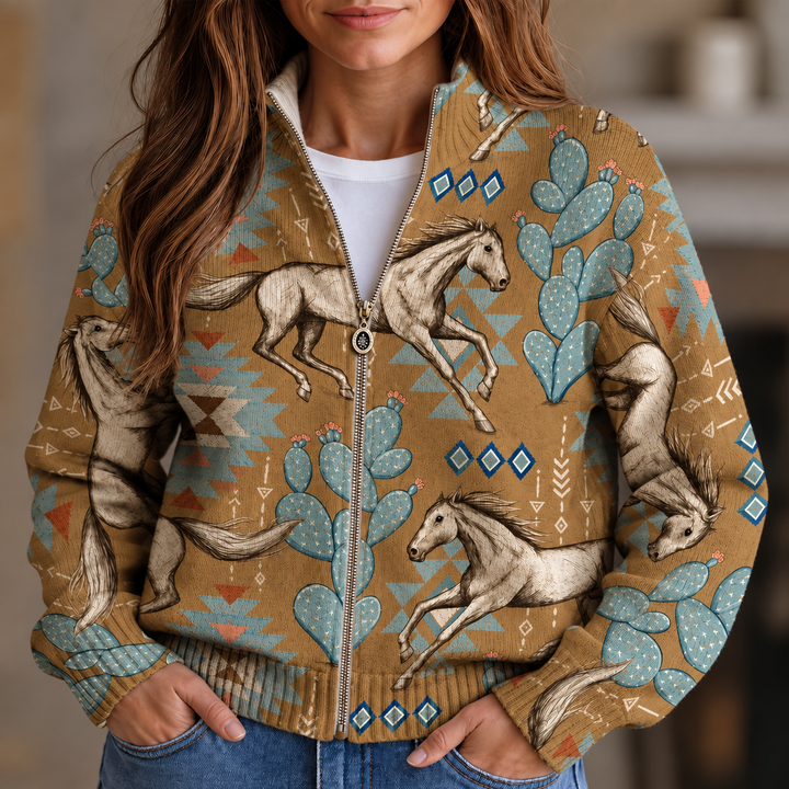 Cardigan zippé en cheval des déserts et cactus
