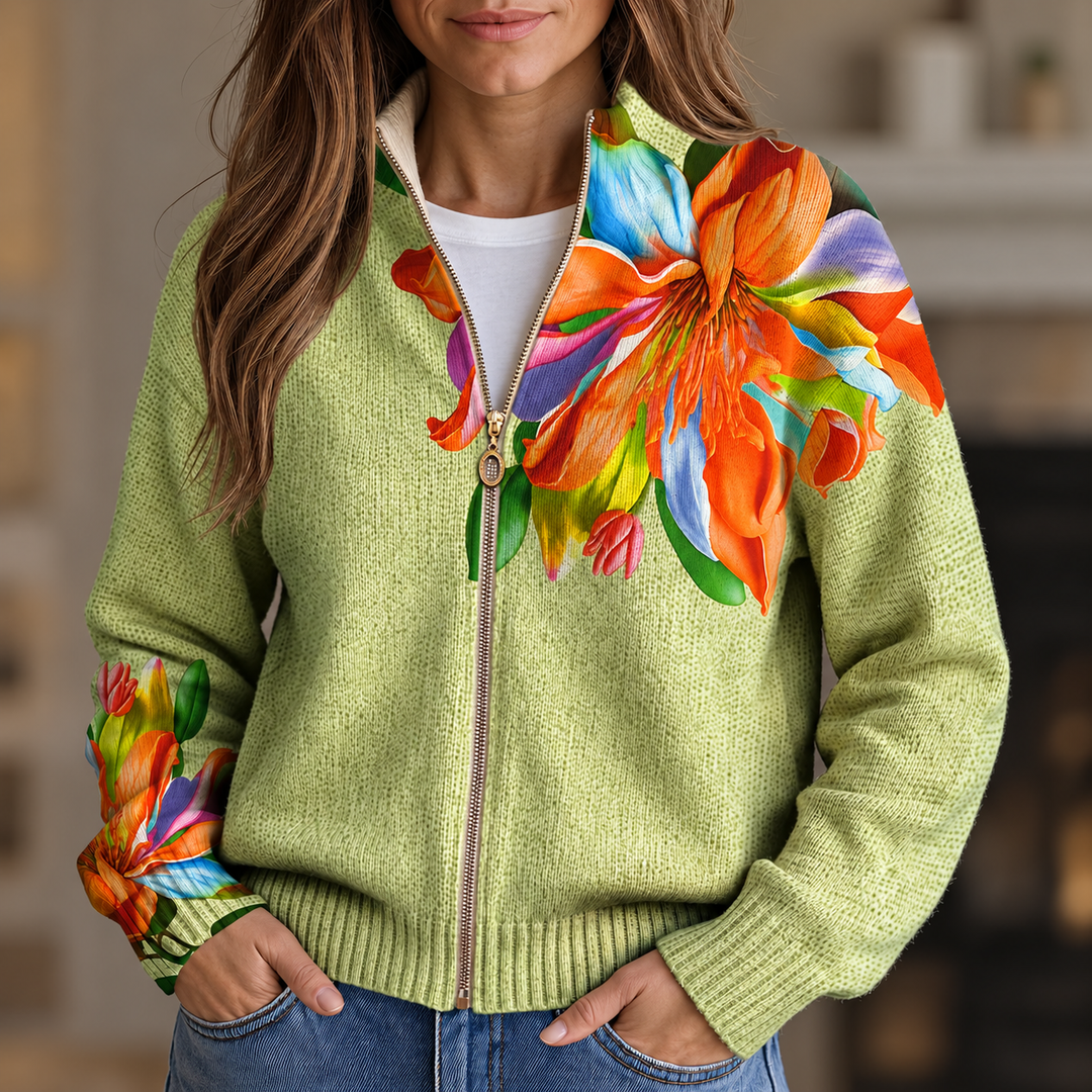 Cardigan zippé floral tropical lumineux