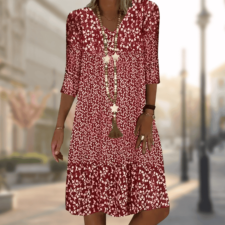 Solara | Robe midi à col en V et motif floral pour femme