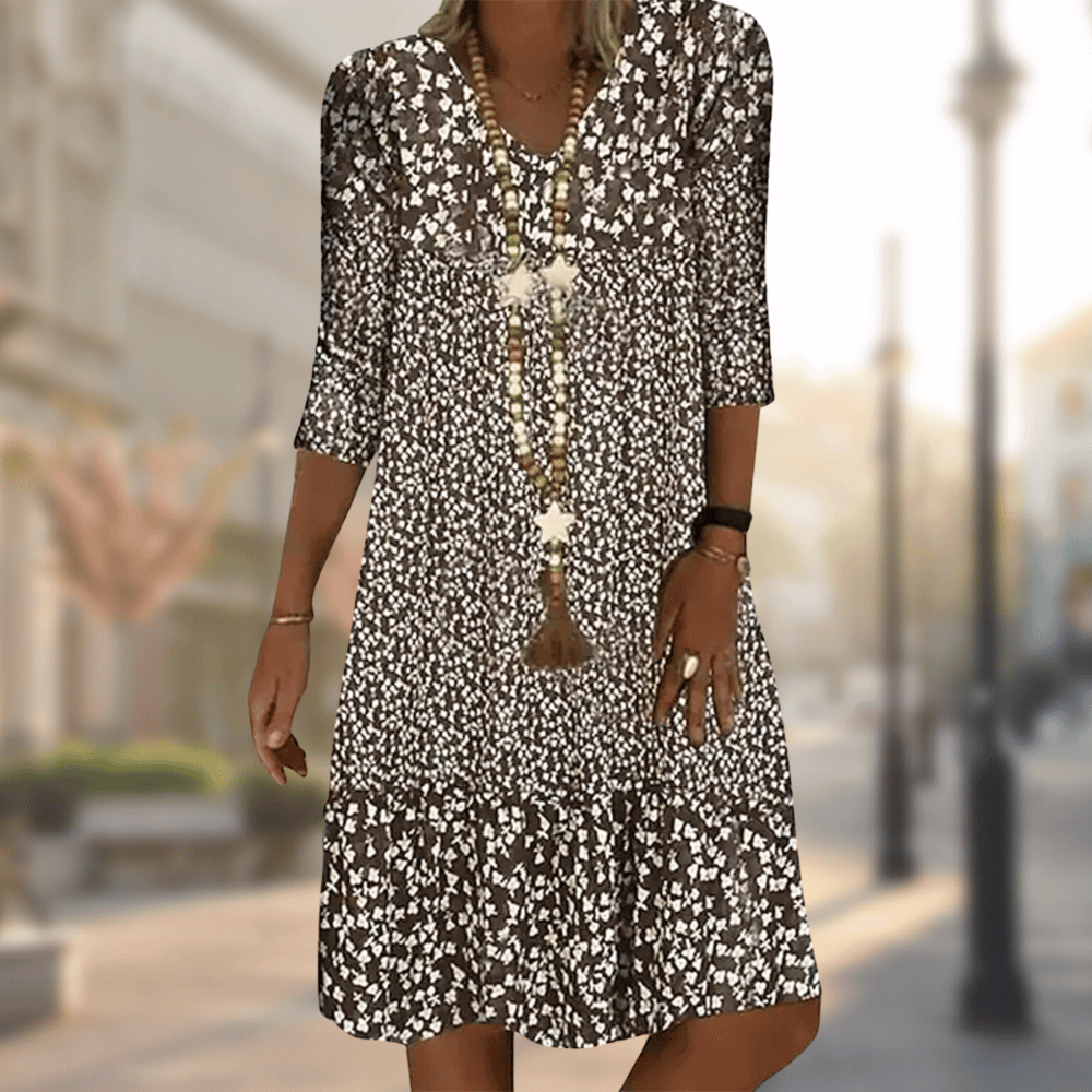 Solara | Robe midi à col en V et motif floral pour femme