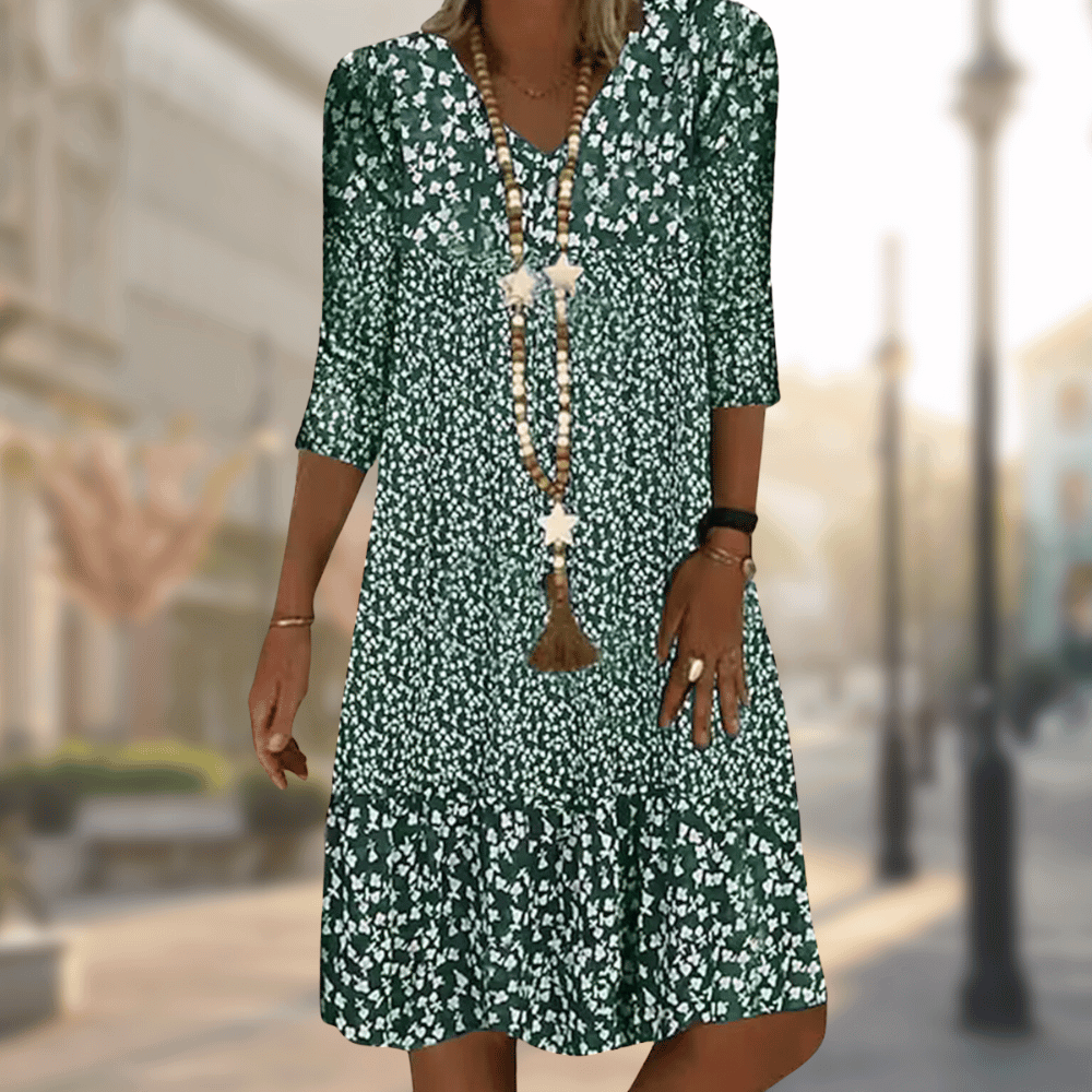 Solara | Robe midi à col en V et motif floral pour femme