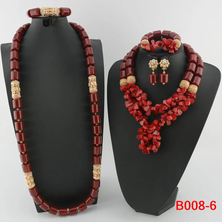 Newly Designed African Costume Jewelry Sets Red Coral Beads Jewelry Sets Wedding Jewelry Sets