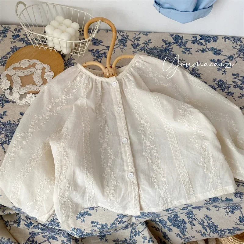 4138 2024 Baby Girls Blouses White Color Autumn Baby Clothes Top Blouses Kids Shirts