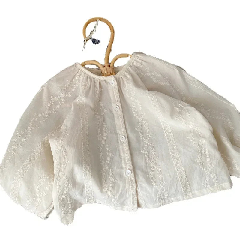 4138 2024 Baby Girls Blouses White Color Autumn Baby Clothes Top Blouses Kids Shirts