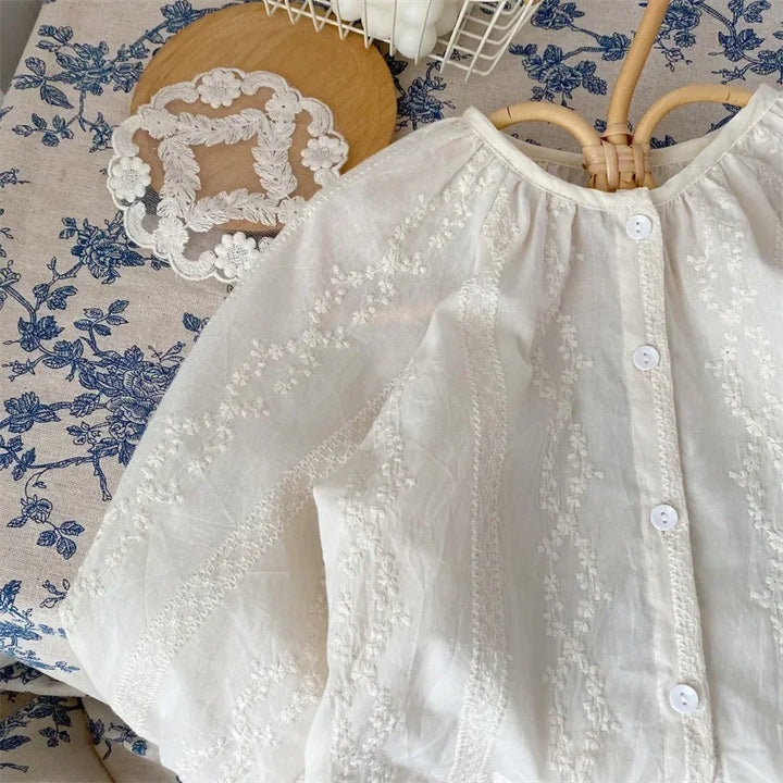 4138 2024 Baby Girls Blouses White Color Autumn Baby Clothes Top Blouses Kids Shirts