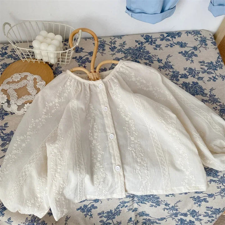 4138 2024 Baby Girls Blouses White Color Autumn Baby Clothes Top Blouses Kids Shirts