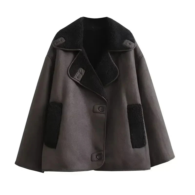Auralith | Veste d'hiver à col large et fermeture boutonnée pour femme