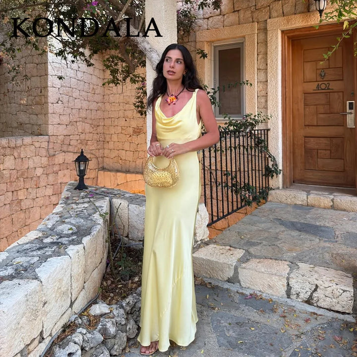 KONDALA 2026 Spring Butter Yellow Dress For Women Elegant Homecoming Dresses Wedding Guest Dresses Off The Shoulder Lady Dresses