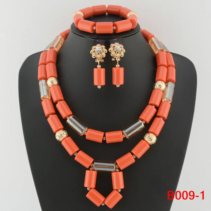 Newly Designed African Costume Jewelry Sets Red Coral Beads Jewelry Sets Wedding Jewelry Sets
