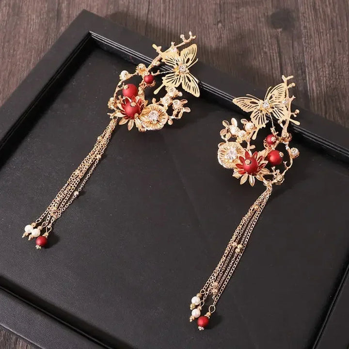 Women Fashion Xiuhe Headwear Accessories Chinese Hanfu Bridal Hair Accessories Set Tassel Dragon Phoenix Coat Hair Accessories