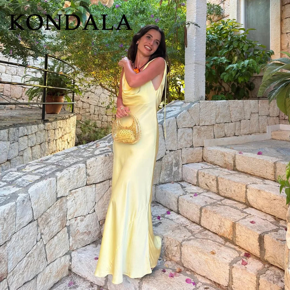 KONDALA 2026 Spring Butter Yellow Dress For Women Elegant Homecoming Dresses Wedding Guest Dresses Off The Shoulder Lady Dresses
