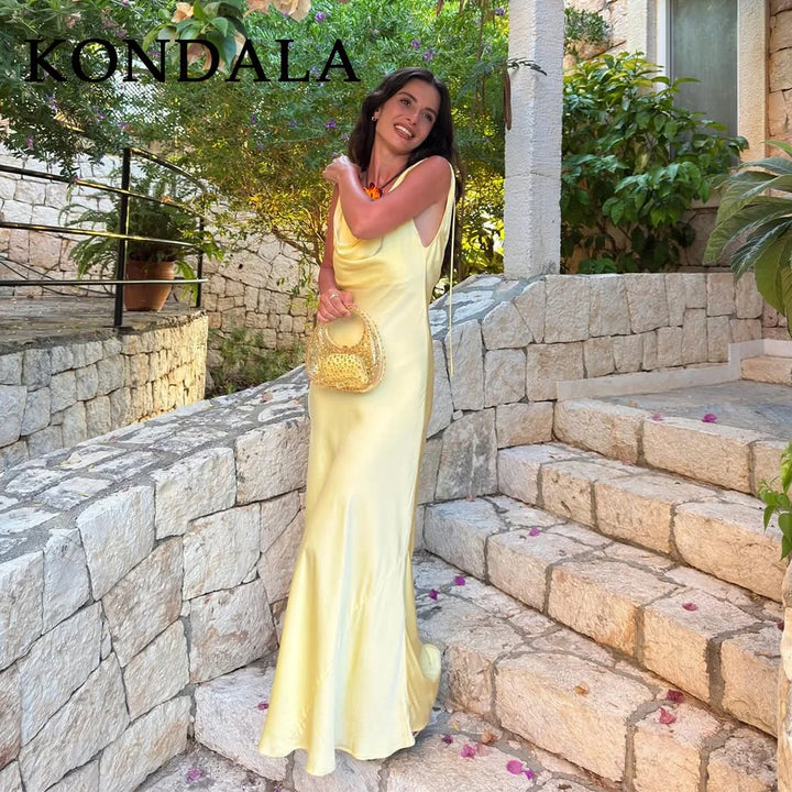 KONDALA 2026 Spring Butter Yellow Dress For Women Elegant Homecoming Dresses Wedding Guest Dresses Off The Shoulder Lady Dresses