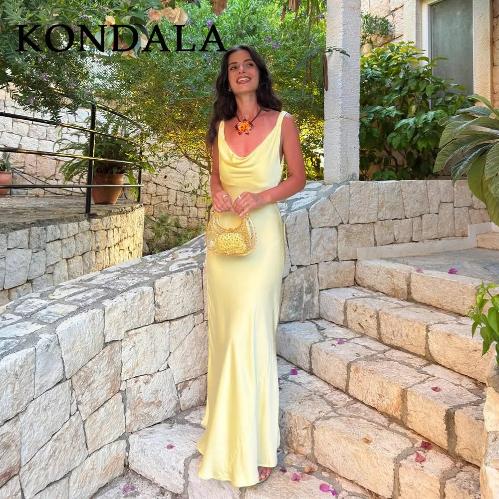 KONDALA 2026 Spring Butter Yellow Dress For Women Elegant Homecoming Dresses Wedding Guest Dresses Off The Shoulder Lady Dresses