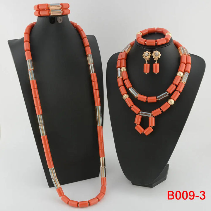 Newly Designed African Costume Jewelry Sets Red Coral Beads Jewelry Sets Wedding Jewelry Sets