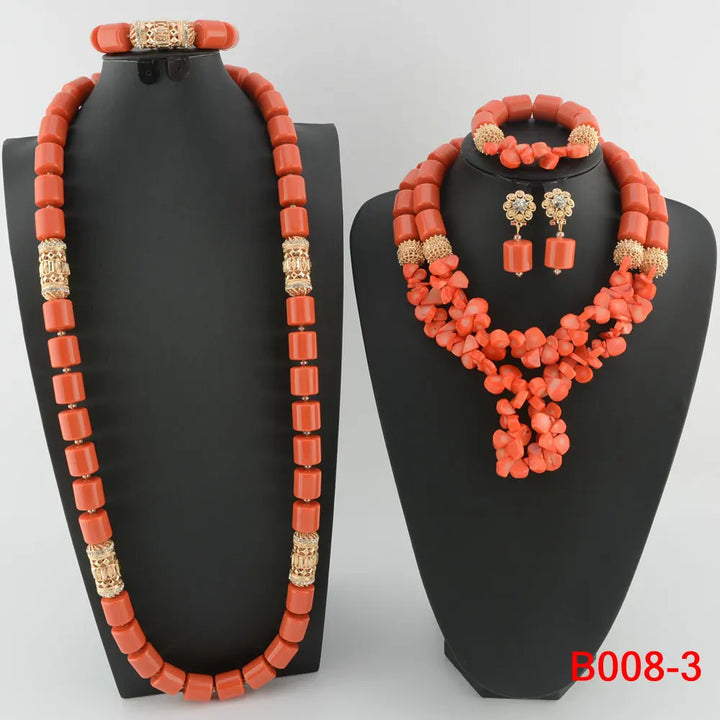 Newly Designed African Costume Jewelry Sets Red Coral Beads Jewelry Sets Wedding Jewelry Sets