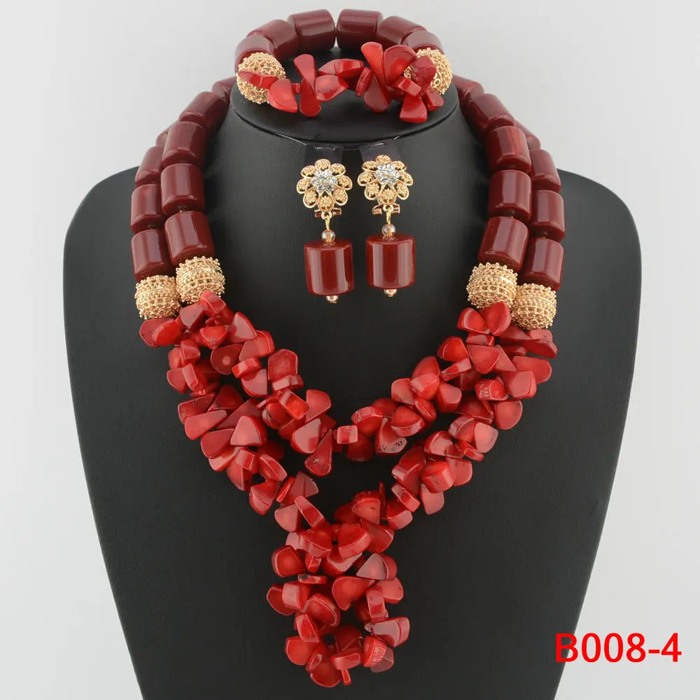 Newly Designed African Costume Jewelry Sets Red Coral Beads Jewelry Sets Wedding Jewelry Sets