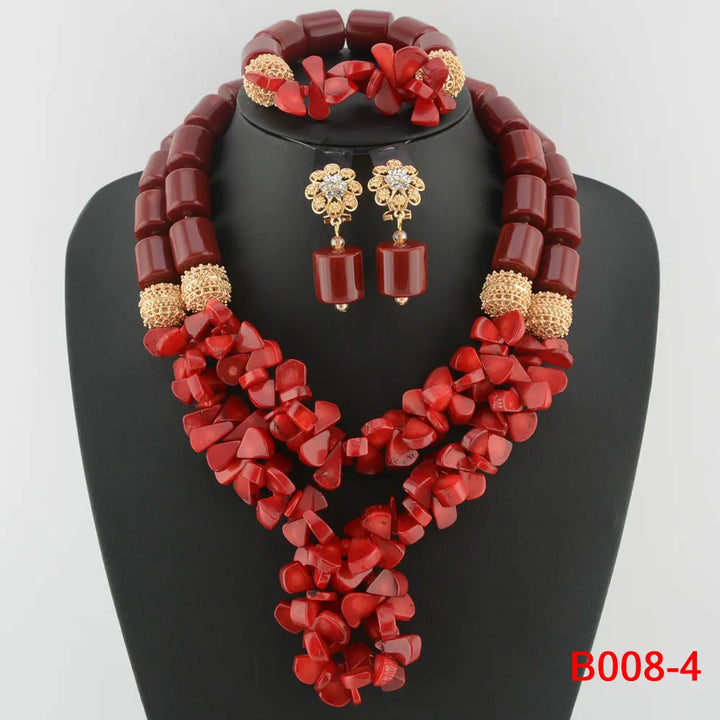 Newly Designed African Costume Jewelry Sets Red Coral Beads Jewelry Sets Wedding Jewelry Sets