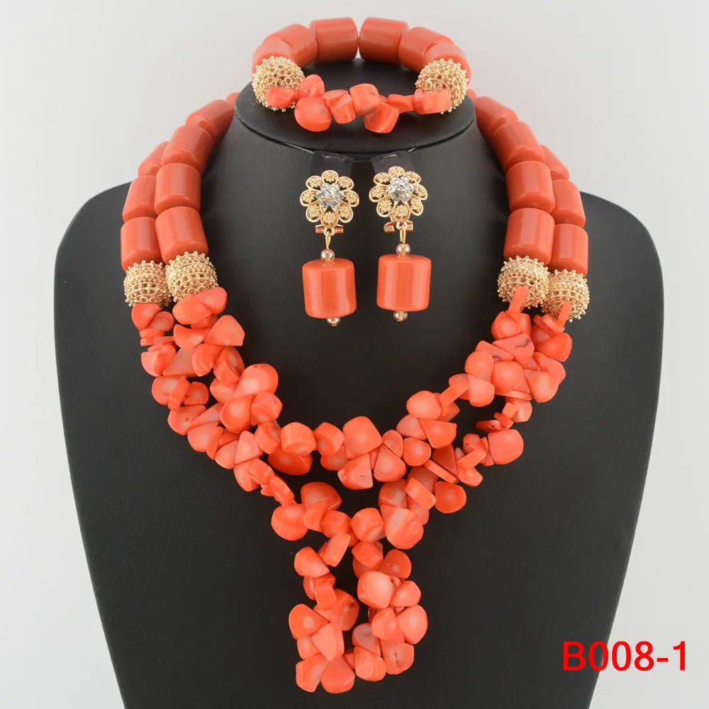 Newly Designed African Costume Jewelry Sets Red Coral Beads Jewelry Sets Wedding Jewelry Sets