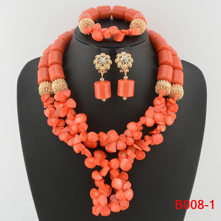 Newly Designed African Costume Jewelry Sets Red Coral Beads Jewelry Sets Wedding Jewelry Sets
