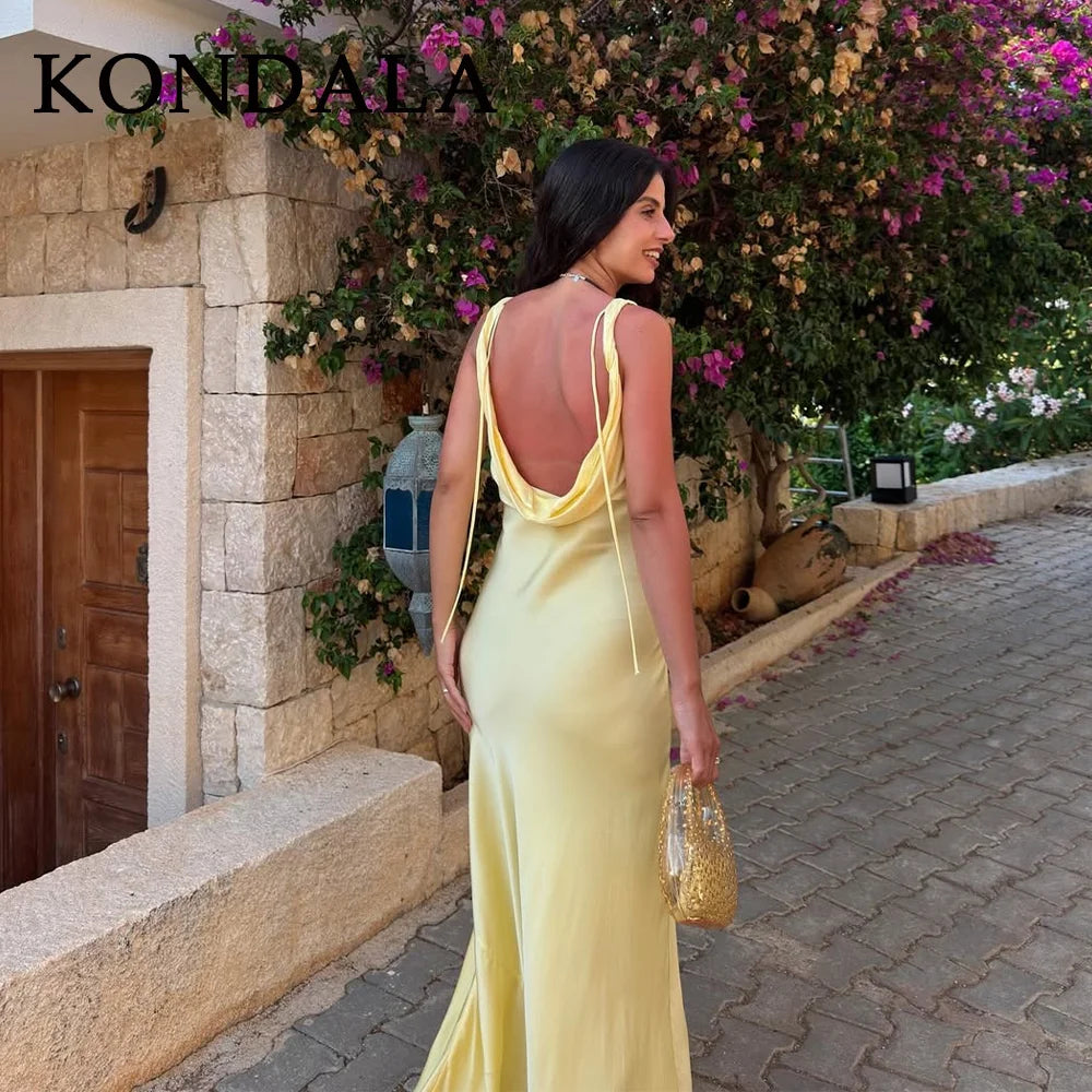 KONDALA 2026 Spring Butter Yellow Dress For Women Elegant Homecoming Dresses Wedding Guest Dresses Off The Shoulder Lady Dresses