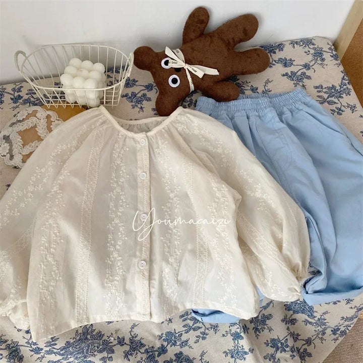 4138 2024 Baby Girls Blouses White Color Autumn Baby Clothes Top Blouses Kids Shirts