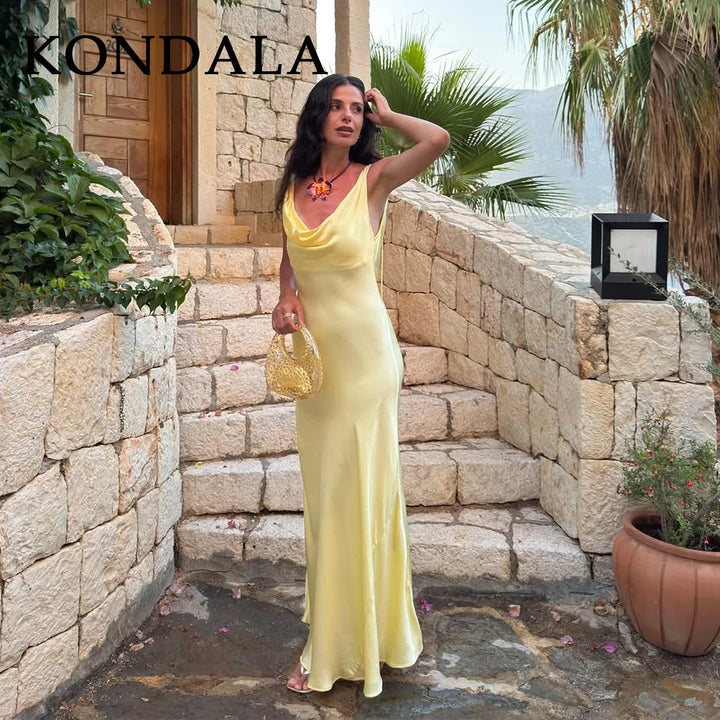 KONDALA 2026 Spring Butter Yellow Dress For Women Elegant Homecoming Dresses Wedding Guest Dresses Off The Shoulder Lady Dresses