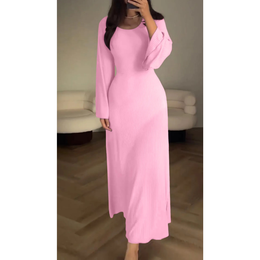 Antoinette | Robe Longue en Maille Côtelée avec Manches Évasées pour Femme
