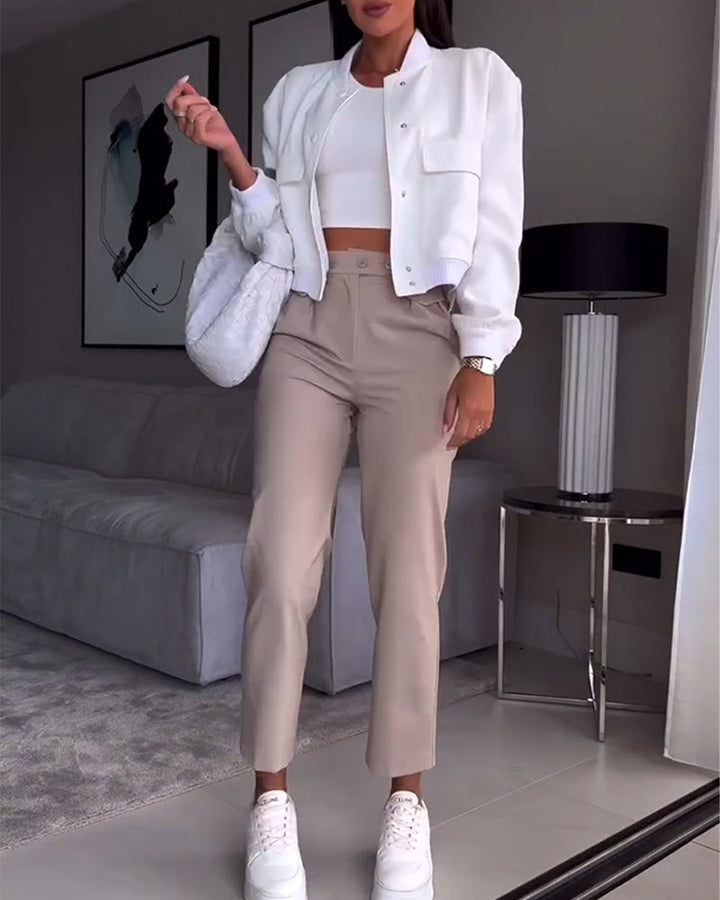 Pantalon de costume décontracté à poches de couleur unie